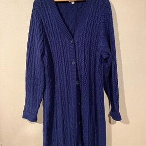 Denim & Co Button Front Cable Knit Cardi/Duster with pockets - Bright Navy 3X